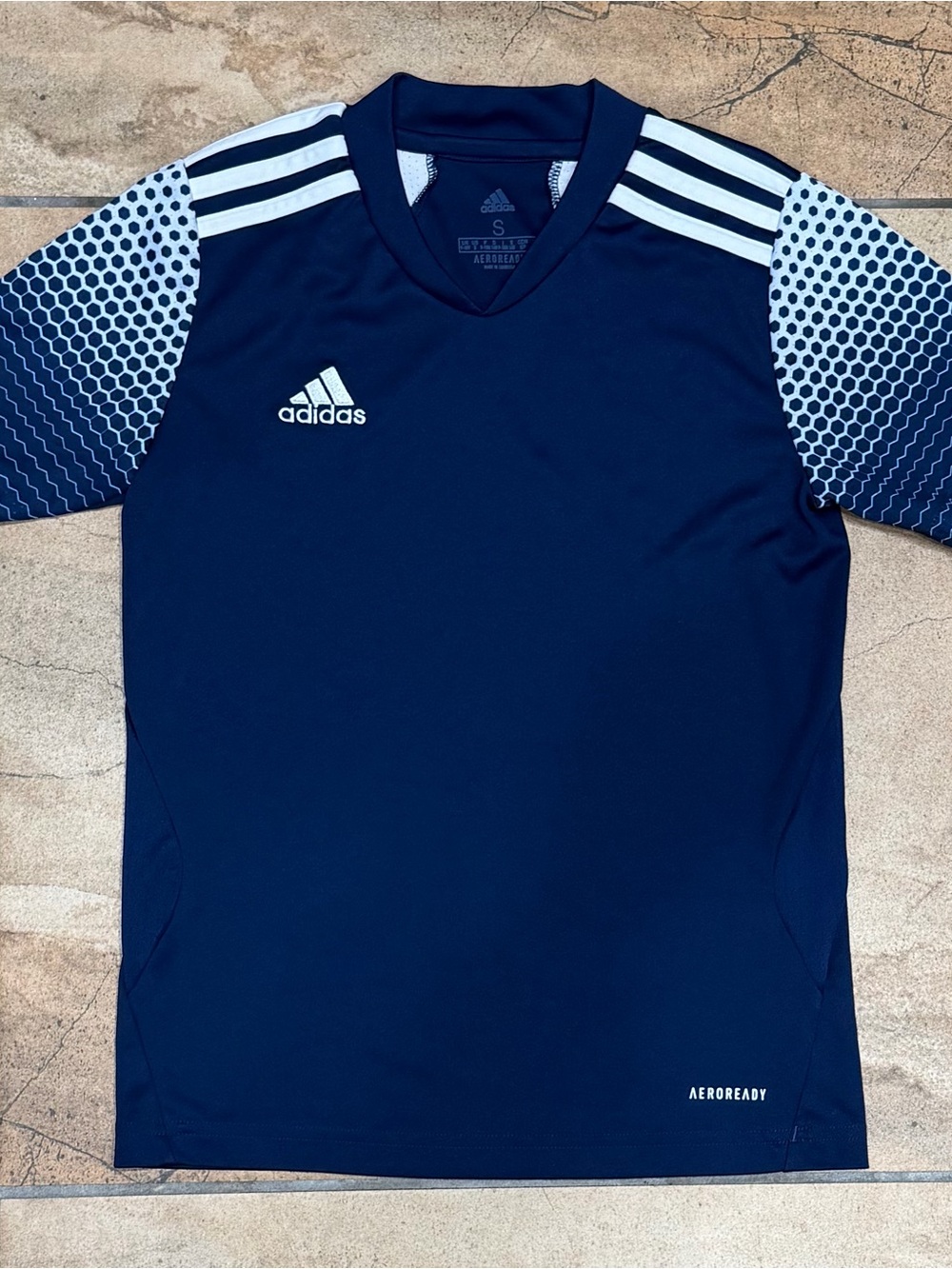 adidas Navy Blue Short Sleeve AEROREADY Jersey with White Accents